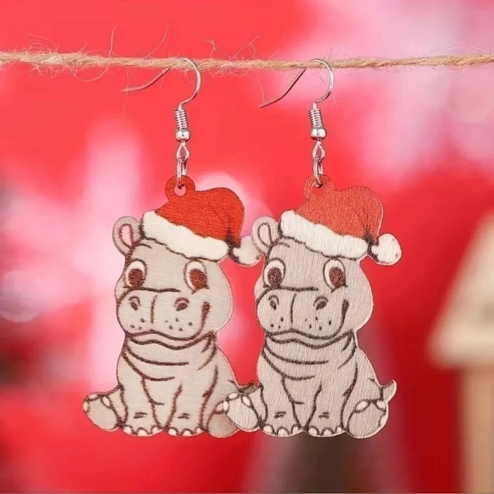 HP! 🎉 Christmas Hippos Wood Earrings